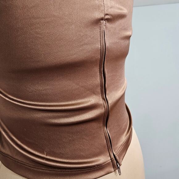 Nally and Millie Bronze Surplice Neck Ruched Side Cropped Halter Top Y2K Medium - Picture 6 of 13